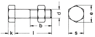 DIN 601 MU Болт с шестигранной головкой, неполная резьба (аналог DIN 931), ISO 4016, класс точности С, с гайкой DIN 555