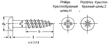 DIN 7996 Шуруп по дереву с полукруглой головкой, крестообразный шлиц Ph, Pz