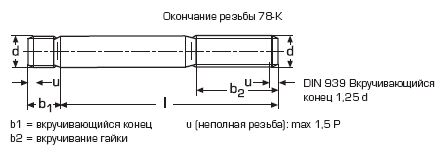DIN 939 Шпилька резьбовая с метрической резьбой, размеры М5 М6 М8 М10 М12 М16 сталь